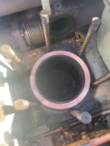 D8098 A3 cylinder head removed with a replacement compression ring in place. Photo by Georgia Williams