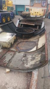 2 of the roof sections removed from D5830, the nearest roof is from above the boiler / cooler group area and has the fuel header tank attached and the furthest roof is from above the electrical cubicle. Photo by Steve Rowston.