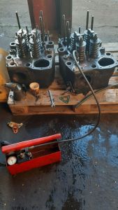 The cylinder heads being pressure tested. Photo by James Whincup