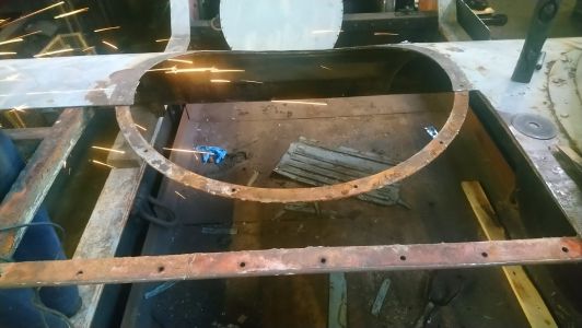 The boiler roof section with the fuel tank removed and parts of the roof section cut out. Photo by Steve Rowston