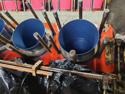 Where the cylinder heads sit, these faces have been cleaned up and painted in primer. Photo by James Whincup
