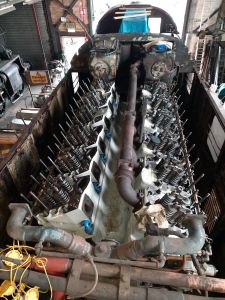 B bank exhaust fitted to the cylinder heads and turbo. Photo by James Whincup