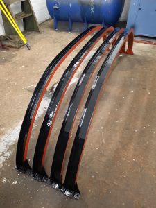 The roof braces inside the u channel after being painted in hammerite. Photo by James Whincup