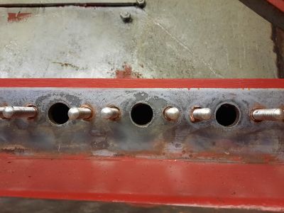 The radiator elements faces after being sanding flat and new studs being fitted. Photo by James Whincup
