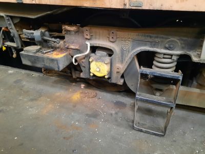 The cab steps removed to allow access to the crane coupling on the brake cylinder. Photo by James Whincup
