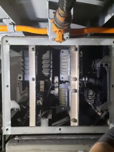 End cover removed on the electrical cubicle so the components can be cleaned. Photo by James Whincup