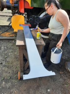 B side radiator grill centre piece being painted in undercoat. Photo by James Whincup