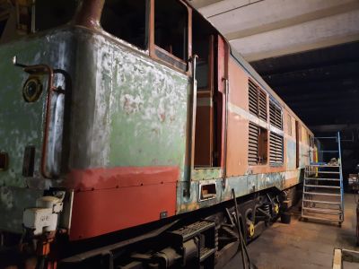 B side of the loco currently being needle gunned. Photo by James Whincup