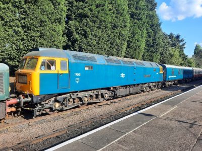 D1705 in the sun at Loughborough coupled to the steam heat van. Photo by James Whincup
