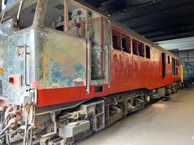 First coat of primer paint on 31463. Photo by Paul Tucker